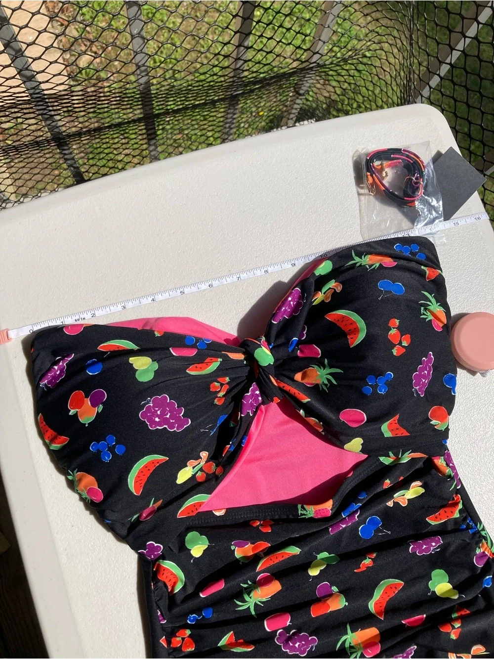 Kate Spade Black One Piece Swimsuit Colorful Fruit Print Bathing Suit NEW